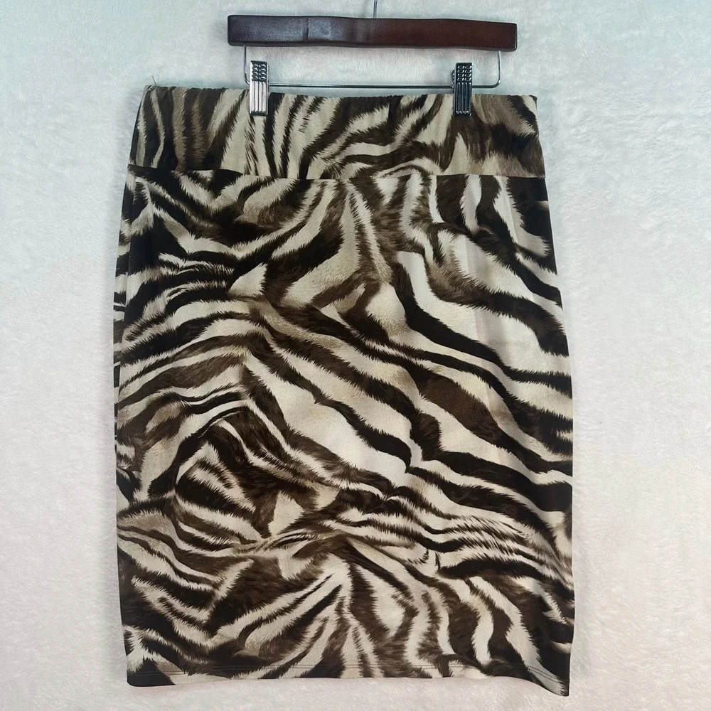 Chico's Skirt Women Medium Brown Zebra Print Faux Wrap Knee Length Stretch